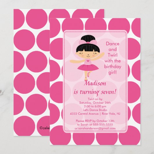 Ballerina Dance Birthday Invitation Kaart (Voorkant / Achterkant)