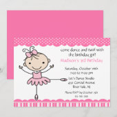 Ballerina Dance Birthday Invitation Kaart (Voorkant / Achterkant)