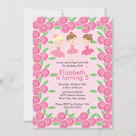 Ballerina Dance Birthday Invitation Kaart (Voorkant)