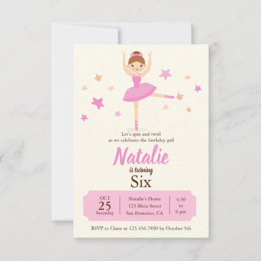 Ballerina Dance Birthday Kaart (Voorkant)