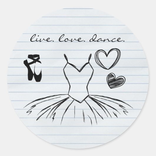 Ballerina Dance Doodles en Notitieboek Paper Ronde Sticker (Voorkant)