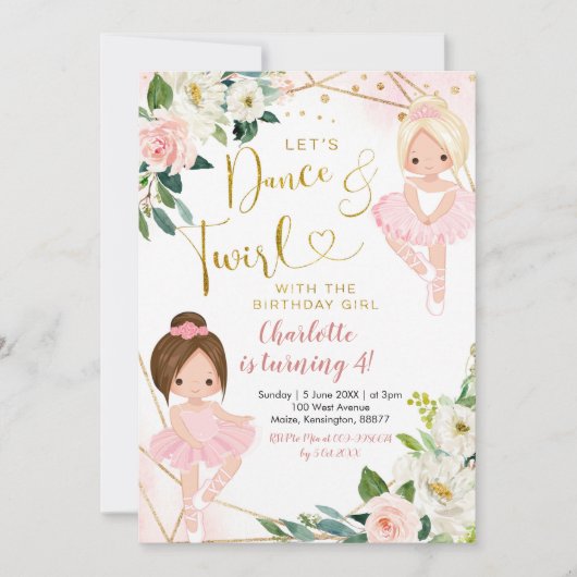 Ballerina Dance en Twirl Birthday Invitation Kaart (Voorkant)
