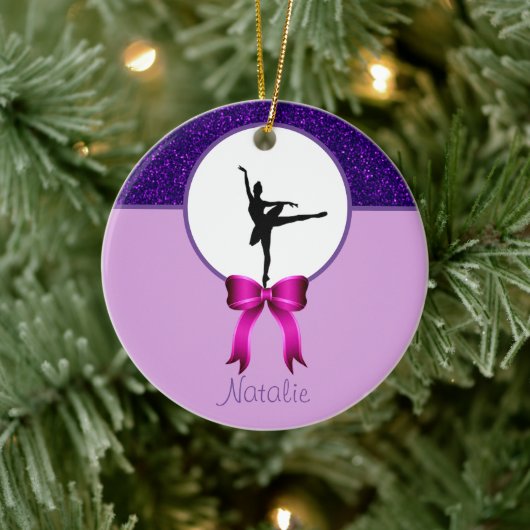 Ballerina Dance Glitter en Bow Ceramic Ornament (Boom)