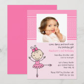 Ballerina Dance Photo Birthday Invitation Kaart (Voorkant / Achterkant)