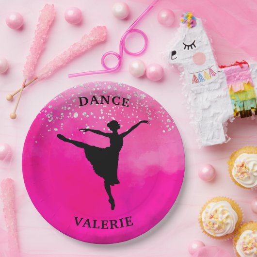 Ballerina Dance Pink Ombre Sparkle Papieren Bordje (Feest)