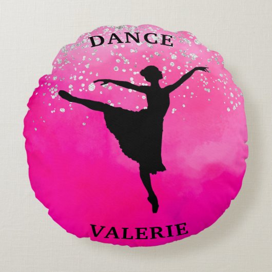 Ballerina Dance Pink Ombre Sparkle Rond Kussen (Voorkant)