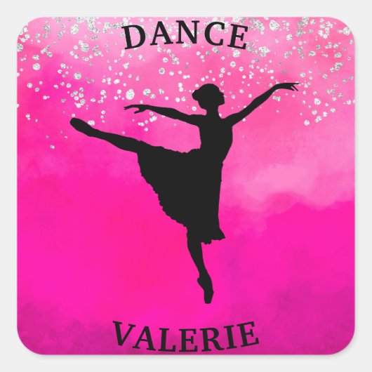 Ballerina Dance Pink Ombre Sparkle Vierkante Sticker (Voorkant)