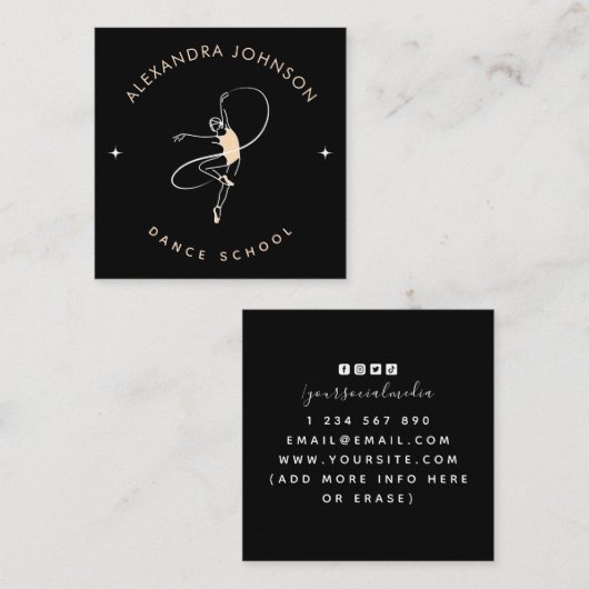 Ballerina Dance School Studio Zwart-wit Vierkante Visitekaartje (Voorkant / Achterkant)