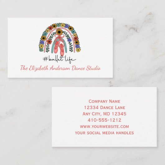 Ballerina Dance Studio Ballet Instructor Dancer Visitekaartje (Voorkant / Achterkant)