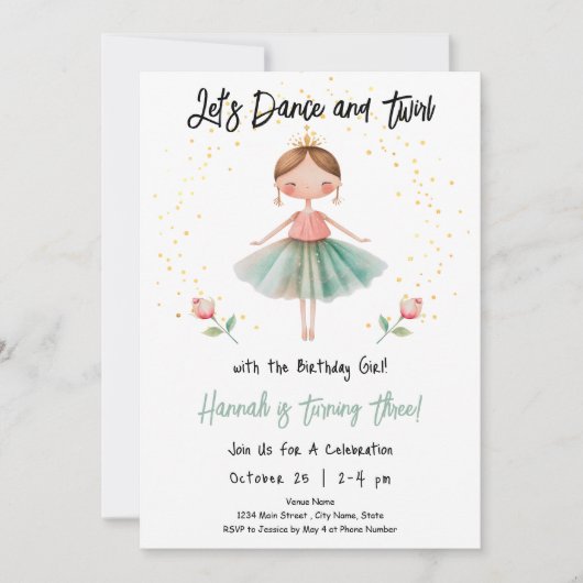Ballerina Dance Twirl 3e verjaardag Meisje Kaart (Voorkant)