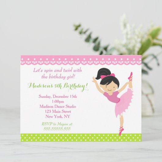 Ballerina Dancer Birthday Party - Uitnodiging (Staand voorkant)