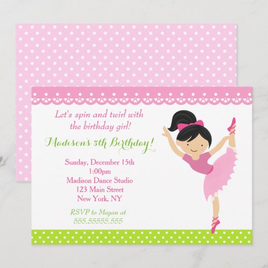 Ballerina Dancer Birthday Party - Uitnodiging (Voorkant / Achterkant)