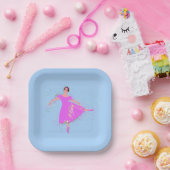 Ballerina Dancer in Magenta Roze Dress Papieren Bordje (Feest)