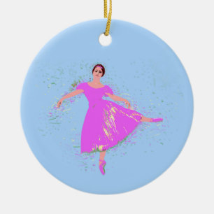 Ballerina Dancer Magenta Roze Jurk Keramisch Ornament
