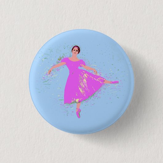 Ballerina Dancer Magenta Roze Jurk Ronde Button 3,2 Cm (Voorkant)