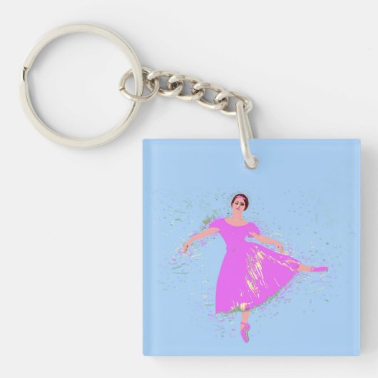 Ballerina Dancer Magenta Roze Jurk Sleutelhanger (voorkant)