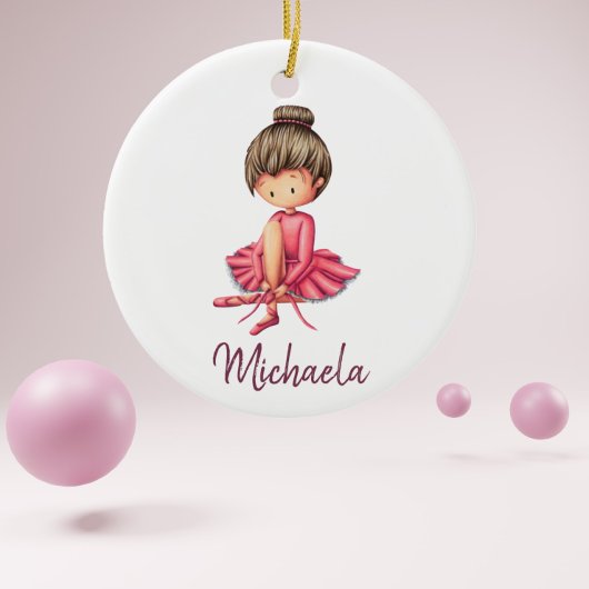 Ballerina Dancer met Roze Leotard Kinder Kerst Keramisch Ornament