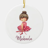 Ballerina Dancer met Roze Leotard Kinder Kerst Keramisch Ornament (Voorkant)