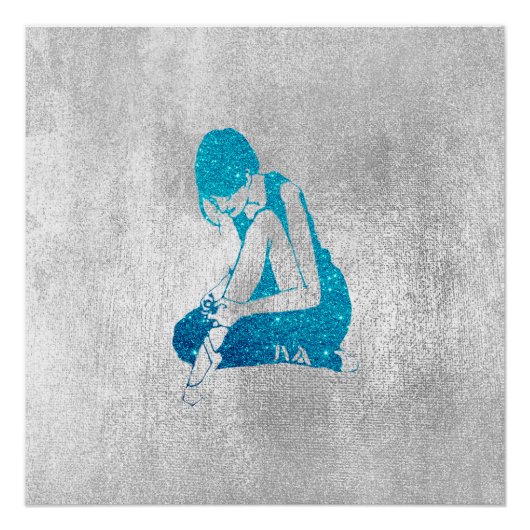 Ballerina Dancer Metallic Gray Silver Turquoise Poster (Voorkant)
