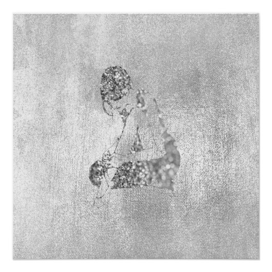 Ballerina Dancer Metallic Zilver Grijs Glitter Perfect Poster (Voorkant)