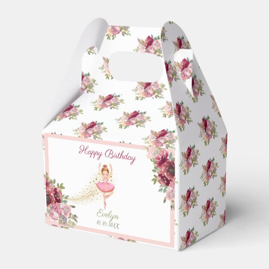 Ballerina Dancer | Roze Bloemen Ballet Verjaardag Bedankdoosjes (Achterkant)