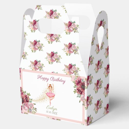 Ballerina Dancer | Roze Bloemen Ballet Verjaardag Bedankdoosjes (Geopend)