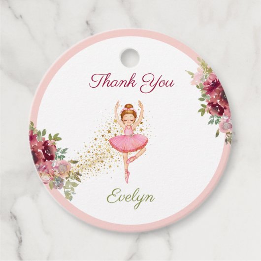 Ballerina Dancer | Roze Bloemen Ballet Verjaardag Bedankjes Labels (Voorkant)