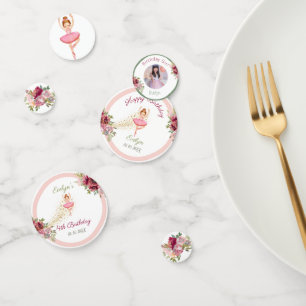 Ballerina Dancer   Roze Bloemen Ballet Verjaardag Confetti