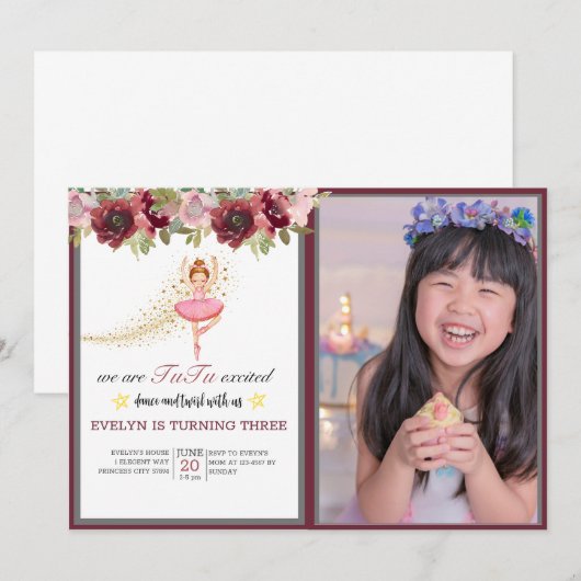 Ballerina Dancer | Roze Bloemen Ballet Verjaardag Kaart (Voorkant / Achterkant)