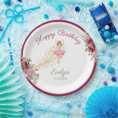 Ballerina Dancer | Roze Bloemen Ballet Verjaardag Papieren Bordje (Feest)