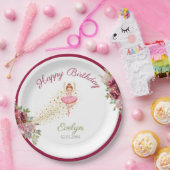 Ballerina Dancer | Roze Bloemen Ballet Verjaardag Papieren Bordje (Feest)