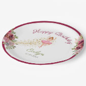 Ballerina Dancer | Roze Bloemen Ballet Verjaardag Papieren Bordje (Gekanteld)