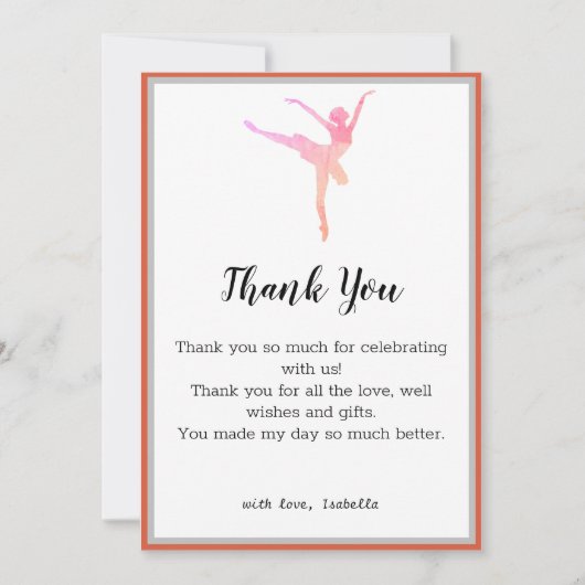 Ballerina Dancer Verjaardag Dank u kaart (Voorkant)