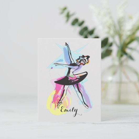 Ballerina Dancer Waterverf Gepersonaliseerd Briefk Briefkaart (Staand voorkant)