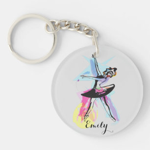 Ballerina Dancer Waterverf Theme Gepersonaliseerd Sleutelhanger