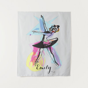 Ballerina Dancer Waterverf Theme Gepersonaliseerd Wandkleed