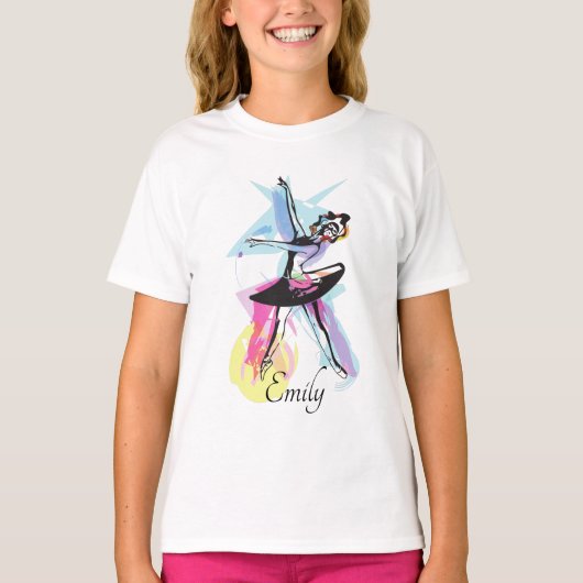 Ballerina Dancer Waterverf Theme T-shirt (Voorkant)