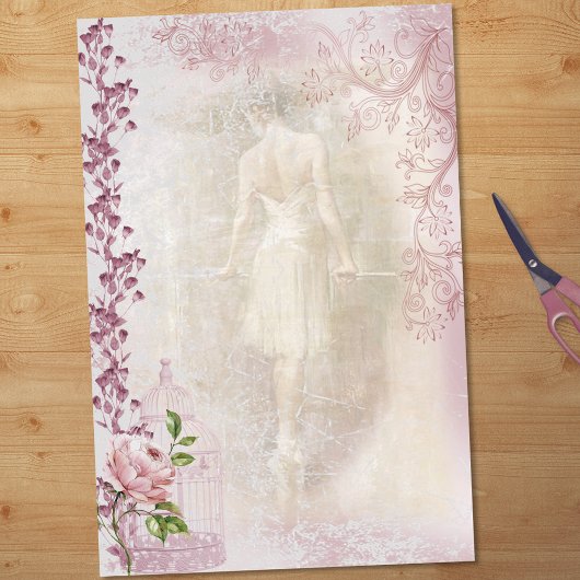 Ballerina Dancing en Pointe Floral Decoupage Tissuepapier