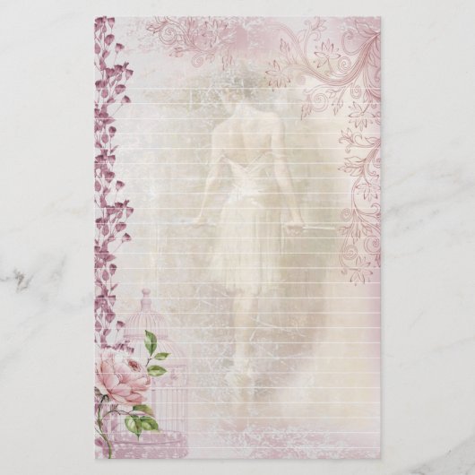 Ballerina Dancing en Pointe Floral Lined Briefpapier (Voorkant)