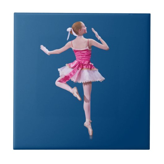 Ballerina Dancing on Blue Tile Tegeltje (Voorkant)
