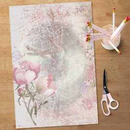Ballerina Dancing Pose Pink Floral Decoupage Tissuepapier