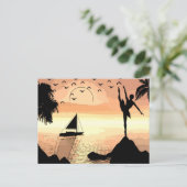 Ballerina Dancing Sunset Abstracte silhouette Art Briefkaart (Staand voorkant)