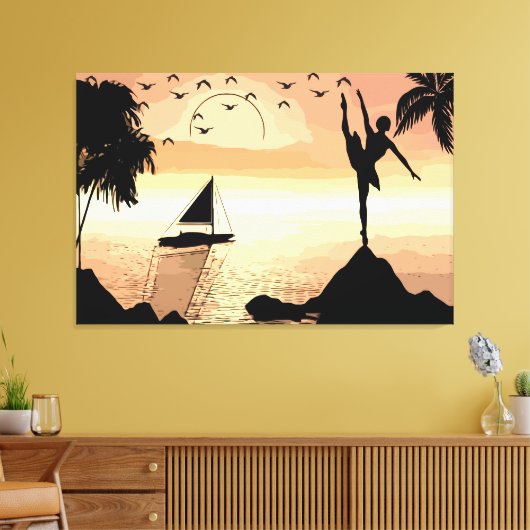 Ballerina Dancing Sunset Abstracte silhouette Art Canvas Afdruk (Insitu (Woonkamer))