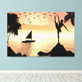 Ballerina Dancing Sunset Abstracte silhouette Art Canvas Afdruk (Insitu (Houten vloer))