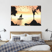 Ballerina Dancing Sunset Abstracte silhouette Art Canvas Afdruk (Insitu (Slaapkamer))