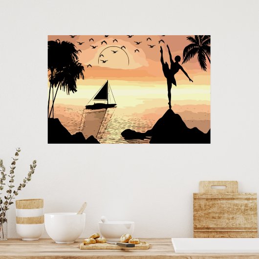 Ballerina Dancing Sunset Abstracte silhouette Art Poster (Keuken)