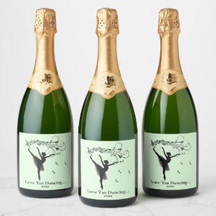 Ballerina Dancing with Music Green Sparkling Wijnetiket