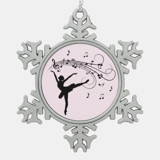Ballerina Dancing with Music Pink Tin Sneeuwvlok Ornament (Voorkant)