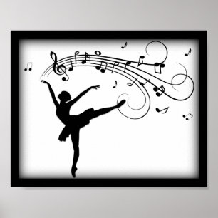 Ballerina Dancing with Muzieknoten Poster