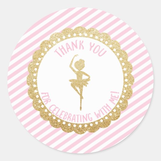 Ballerina Dank u Ronde Stickers- Roze Goud Ronde Sticker (Voorkant)